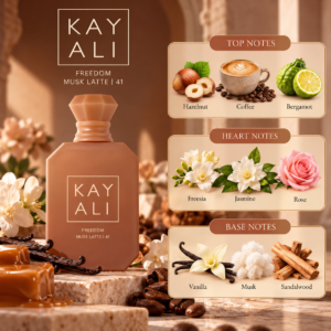 Warm Musk Latte Perfume Notes Poster Freedom Musk Latte | 41 Kayali Tester Perfume – 100ml